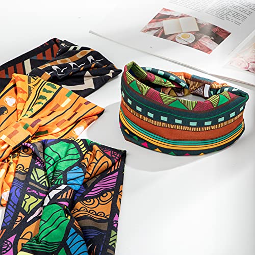WILLBOND 4 Pieces African Headbands Knotted Wide Non Slip Yoga Stretchy Turban Hair Scarfs Workout Printed Headwrap Hair Accessories for Women and Girls