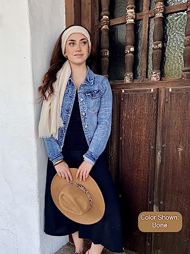 Humble Hilo Womens Woven Bohemian Style Gauze Scarf,Shawl, Head Wrap Fringed Edge Lightweight, Long Folds Small - color: Bone