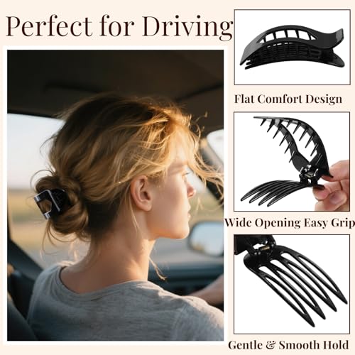 8 Pack Black Flat Hair Clips for Women – Large Glossy Rectangle No-Slip Claw Clips for Thick & Thin Hair, Strong Hold Square Hair Accessories for Work & Daily Styling - color: Black