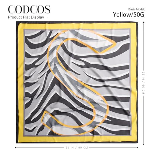 Women's Square Silk Like Head Scarf Large 35 inch Silk Feeling Hair Wrapping Satin Scarves for Sleeping Bandanas - color: A020-2 Twill Letter S Yellow