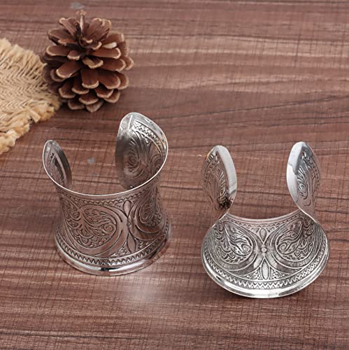 SONNYX 2 PCS Cuff Bracelets for Women Vintage Ethnic Wide Open Chunky Gold Silver Wrist Cuff Warp Bracelets for Cosplay or Belly Dance - color: SILVER 2