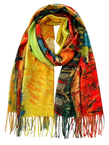 VENVSBEE Reversible Scarf Soft Large Shawl Wrap Blanket Double Sided Art Print Warm Pashmina Stoles Klimt Van Gogh Gifts - color: Art 15