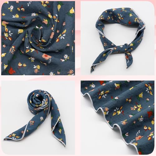 Bandanas for Women Men 21"x21" Floral Headband Scarf Versatile Hair Bandana Square Head Scarf - color: Dusty Blue