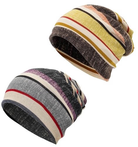 Women's Slouchy Beanie Cap Chemo Headwear Hats Scarf - color: K - Purple Yellow