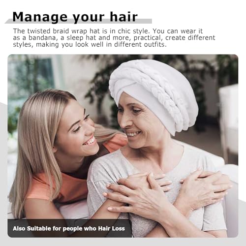 African Women Turban Caps Pre-Tied Twisted Turbans Head Scarf for Women Hair Wraps Cover Beanie Cancer Chemo Headwear - color: 1 Pack Double Twisted Braid A: White