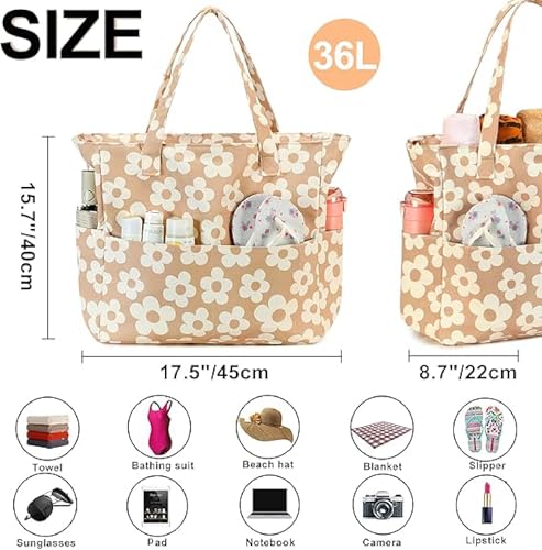 Bluboon Waterproof Beach Tote Pool Bags for Women Ladies Extra Large Carry On Bag With Wet Compartment for Weekender Travel - color: Beige Floral 157