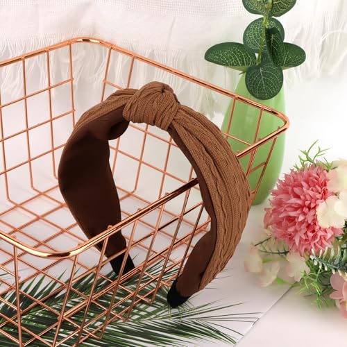 Ondder Top Knot Headband for Women Brown Fabric Non Slip Fashion Wide Knotted Headbands Hair Accessories for Women Girls - color: Brown