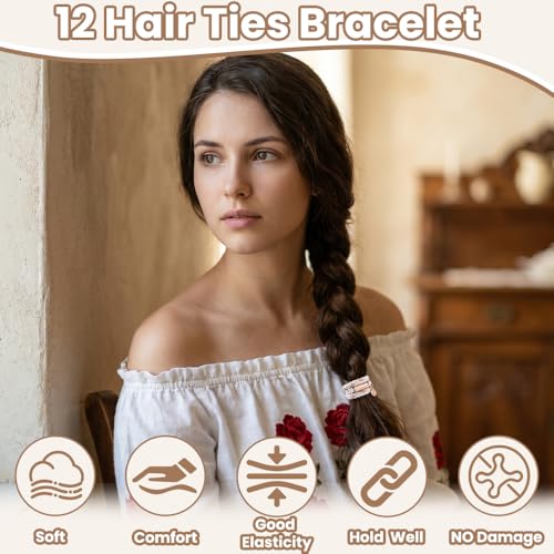 DIYDEC 12pcs Hair Ties Bracelet for Women Boho Braided Hair Ties No Damage Elastic Hair Bracelet Band for Girls Soft Thick Thin Long Curly Hair Accessories(Blackwhite) - color: BlackWhite1