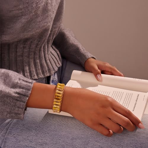 Sriomu 7 Chakra Bracelets for Women Handmade Natural Jasper Stone Healing Bead Bracelet Women Men Boho Friendship Inspirational Jewelry Natural Jasper Stone Double Layer Healing Bead Jewelry Gifts - color: Yellow - Leather