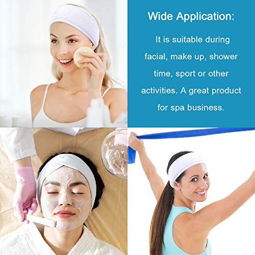 Whaline Spa Facial Headband Head Wrap Terry Cloth Towel, 4 Counts, White | Stretch, for Bath Makeup and Sport - color: Whilte