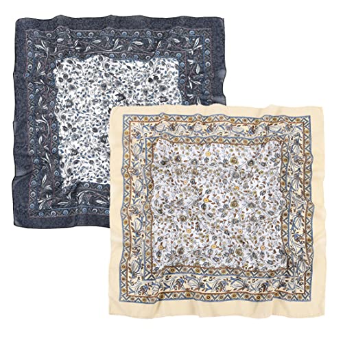 K-Elewon 27.5” Women Medium Square Scarf Head Scarf- 2PCS Neck Scarf Hair Scarf Head Sleeping Wraps Scarfs for Women H07 - color: Se08(2pcs)
