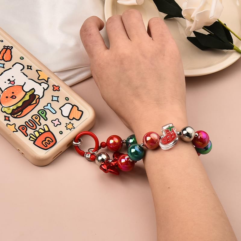 YangQian Phone Accessories Beaded Wrist Strap Case Lanyard Decoration Wristlet Keychain - color: Christmas Phone Keychain