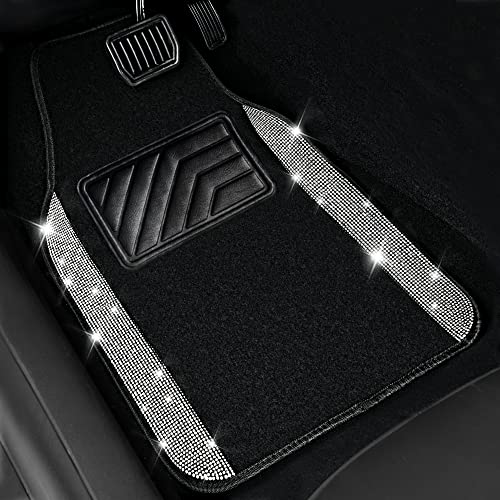CAR PASS Bling Diamond Car Mats Shining Carpet Crystal Rhinestones Sparkly Glitter Floor Mats with Anti-Slip PVC Heel Pad Universal for Automotive SUV, Sedan, Van, 3pcs for Girl Women, Black Silver - color: Black Silver