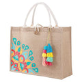 itgowisa Jute Beach Bag for Women, Burlap Beach Tote Bag with Tassel Pocket, Summer Gift for Vacation, Pool, Cruise & Grocery | Jute material - color: Colorful Tassel