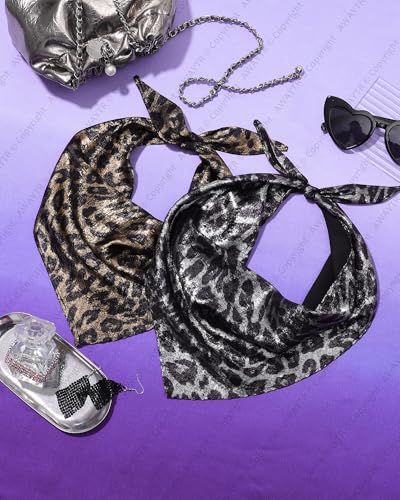 AWAYTR Y2K Hair Bandanas for Women Hair - 2Pcs Punk Head Wraps for Girls Hair Scarf Grunge Disco Head Cover - color: Leopard (White/Gold)