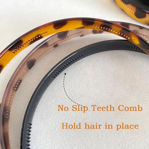 3 Pack Headbands Designed for Eyewear,Flex No Pressure Hairbands for Women Leopard Pattern Comfortable Plastic Headbands with Teeth-Black,Grey,Brown - color: Bright Surface-Black,Grey,Brown