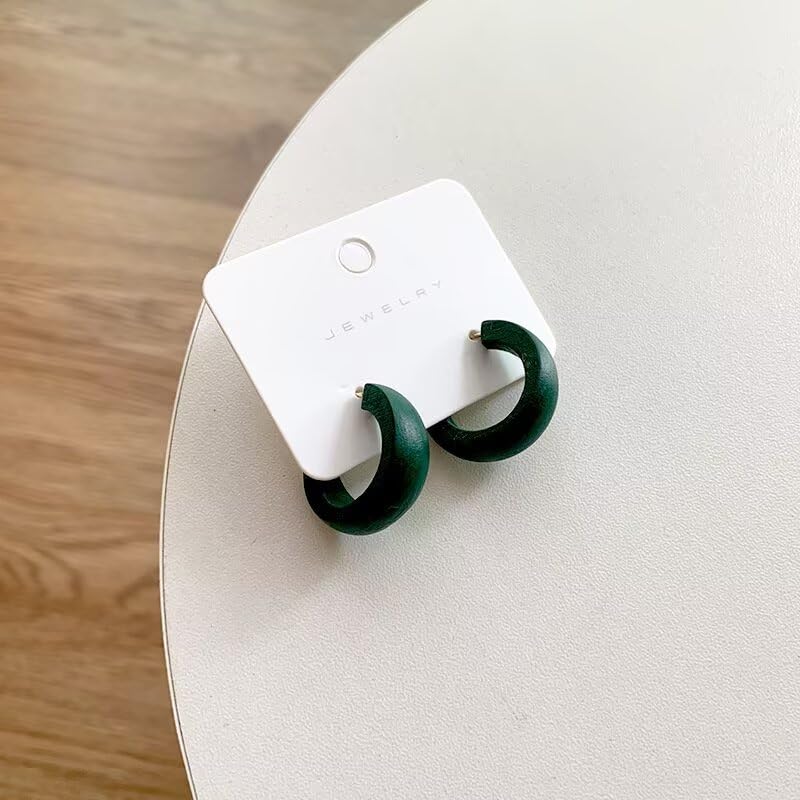 Boho Retro Wooden Lightweight Geometric C Hoop Earrings Natural Wood Stud Earrings for Women - color: Green