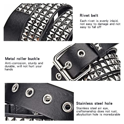 Studded Belt, Metal Punk Rock Rivet belt with Bright Pyramid Studded for Women Men - color: Black, size: Fit Pant 40-45 Inch