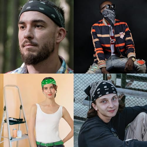 Falari 12 Pack Bandanas Multipurpose Cotton Novelty Paisley Bandana Headband for Cowboy Men Women 22 x 22 - color: Light Green