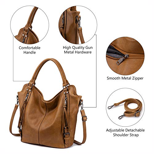 Tote Bag for Women PU Leather Shoulder Bags Fashion Hobo Bags Large Purse and Handbags with Adjustable Shoulder Strap - color: Tan