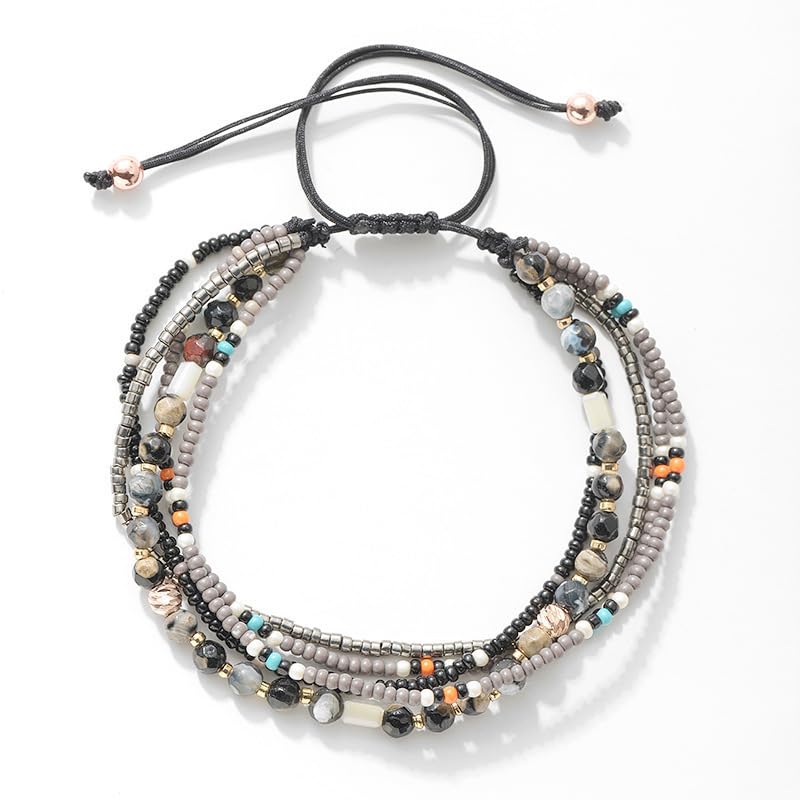 Fuqimanman2020 Boho Braided Beaded Ankle Bracelets Handmade Adjustable Beach Wrap Bracelet Draw String Anklets Bracelets Gifts for Women - color: Gray