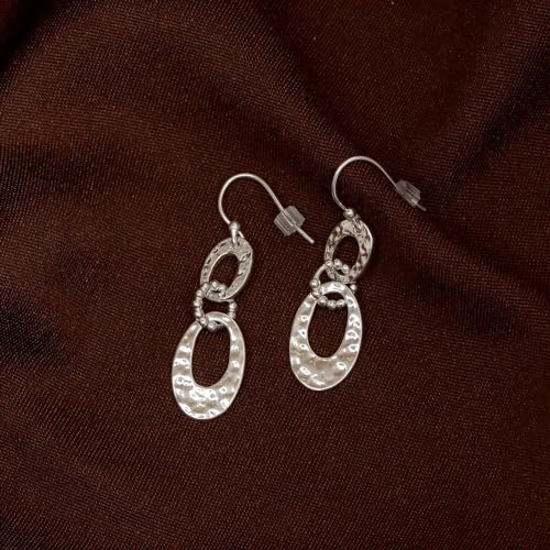 LeCalla 925 Sterling Silver Drop & Dangle Earrings for Women | Handmade Hammered Textured Drop Dangle Earring Jewelry | Women's Hammered Earrings Jewelry for Gift Mom Wife - color: Interlocked Circles