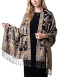 Achillea Elegant Paisley Floral Pashmina Shawl and Wrap – Boho Rave Scarf for Festival, Travel & Everyday Wear - color: Black White