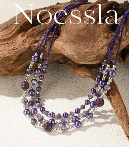 Noessla Beaded Statement Necklaces for Women Layered Chunky Bead Necklace Fashion Costume Jewelry Gifts for Mom - color: Purple
