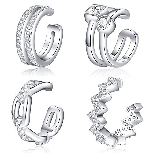 CHIC & ARTSY 925 Sterling Silver Ear Cuffs for Women, Non Piercing Clip On Cartilage Cuffs, Adjustable Fake Conch & Helix Earrings, Gold Plated & Oxidized Various Styles - color: ear cuff #9