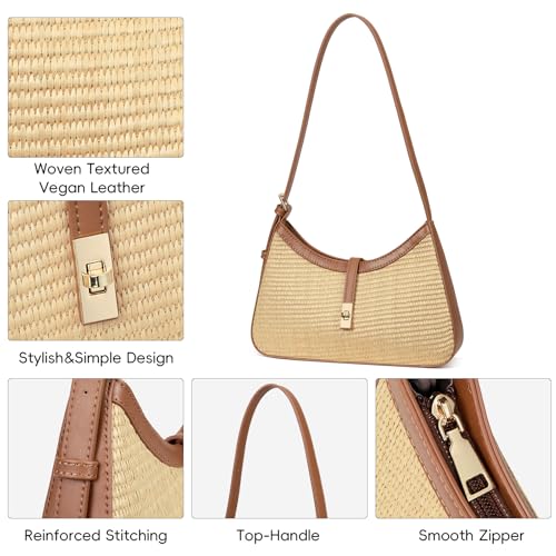 CLUCI Shoulder Bag for Women, Summer Purses for Women, Straw Handbag Hobo Bags Crossbody Purse with Adjustable Strap Apricot with Brown - color: A-straw-small