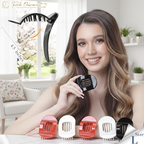 RC ROCHE 6 Pcs Flat Claw Hair Clips for Women Thick Hair French Round Duckbill Square Secure Strong Hold Grip Clamps Barrettes Curved No Slip No Crease Styling Cute Jumbo XL, Large Holiday Special - color: (Large) Holiday Special