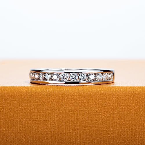 Moissanite Eternity Rings Wedding Bands D Color VVS1 Clarity Round Brilliant Cut 925 Sterling Silver 5/6 Stones Anniversary Band Rings for Women with Certificate - color: Channel setting band