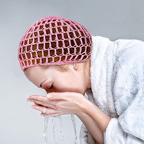 Geyoga 4 Pieces Mesh Crochet Hair Net Rayon Knit Snood Hat Thick Short Women Hairnet Snoods Cover Ornament for Sleeping (Pink) - color: Pink