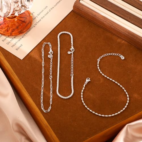 MIDEEO Gold/Silver Ankle Bracelets for Women,14K Gold Anklets for Women Waterproof Cuban Link Heart Beads Herringbone Rhinestone Anklets Set Layered Anklet Bracelets for Women Gold Jewelry Gift - style: 3Pcs Anklets G-SL
