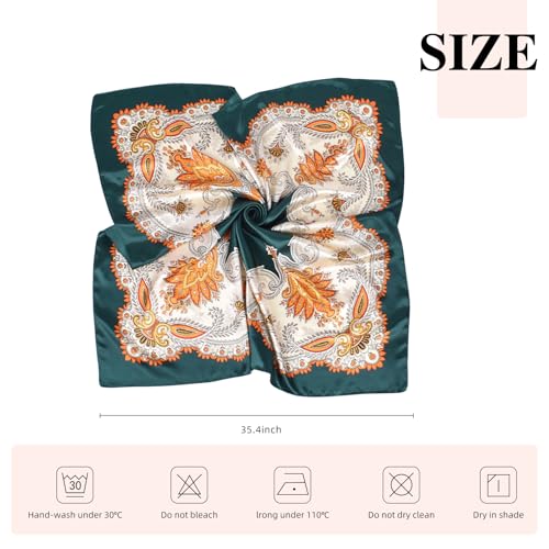 35 x 35 Women's Fashion Pattern Large Square Silk Like Hair Scarf Head Sleeping Wrap Satin Neck Bandana for Gift… - color: Garland Cashew Nuts-green