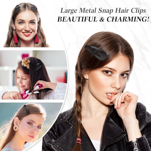 WILLBOND 30 Pieces 3.1 Inch Large Metal Snap Hair Clips Nonslip Barrettes Women Hair Accessories(Black) - color: Black, style: Minimalist