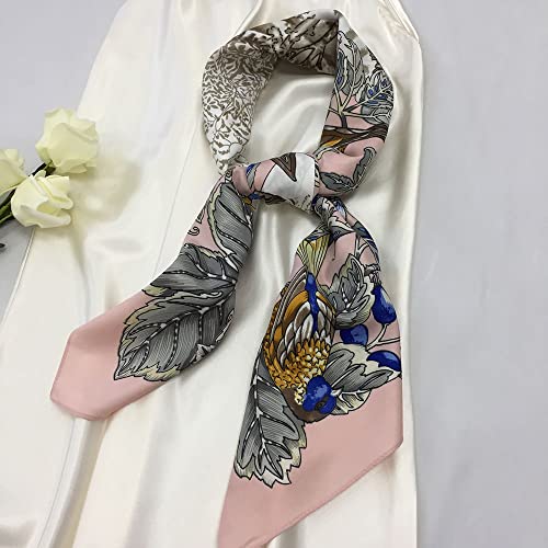 Julunar Silk Like Head Scarf for Women - Satin Large Hair Scarves - 35" Square Silk Hair Wrap for Sleeping with Gift Packed - color: B007-3 Flower Pink