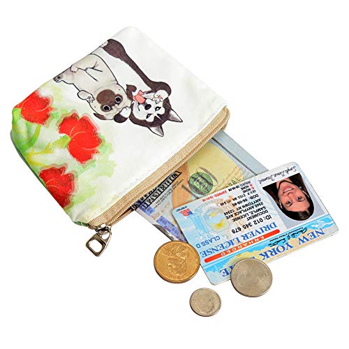 Women and Girls Cute Fashion Coin Purse Wallet Bag Change Pouch Key Holder - color: Flower and Dog