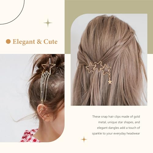 10PCS Gold Hair Clips Dangle Star Hair Clips Metal Snap Star Barrettes 9 Shapes Y2K Hair Accessories for Women and Girls - color: Gold