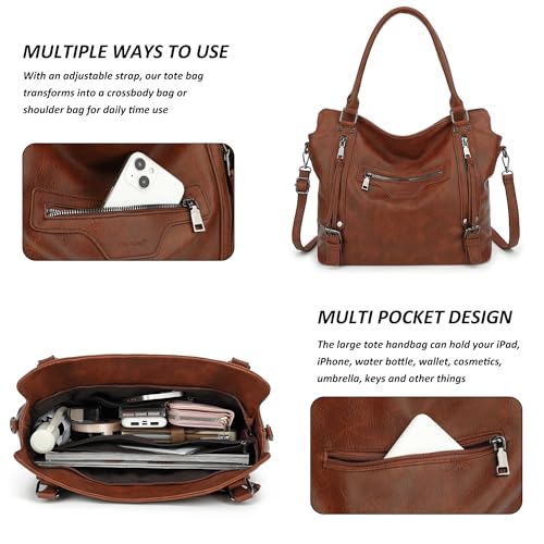 TANTOMI Tote Bag for Women Vegan Leather Purses and Handbags Ladies Waterproof Big Shoulder Bag for Travel - color: Brown.d
