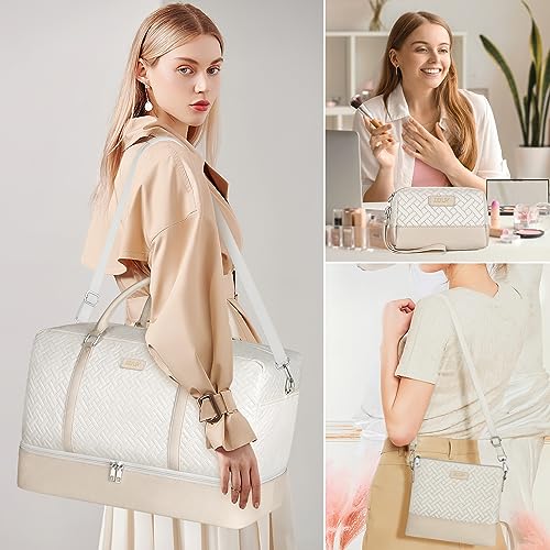 IBFUN Weekender Bags for Women, 21" Weekender Travel Bag, Travel Duffle Bag with Shoe Compartment Carry on Overnight Duffel Bag for Weekend Travel Business Trip, 3PCS - color: A7-Beige
