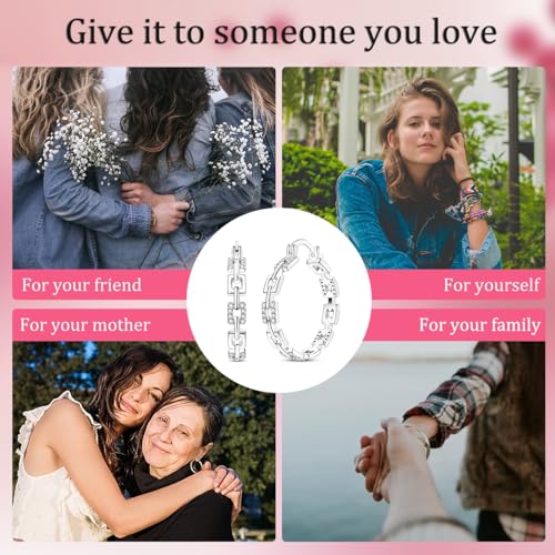 NARMO 925 Sterling Silver Hoop Earrings for Women Hypoallergenic Lightweight Simple Huggie Hoop Earrings Twisted Hoop Earrings Colorful Cubic Zirconia Hoop Earrings Rainbow Hoop Earrings - color: Square Chain
