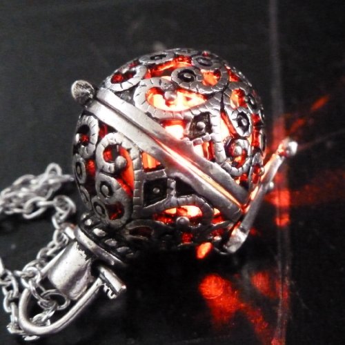 UMBRELLALABORATORY Steampunk FIRE Necklace - Pendant Glow Locket - Great Gifts for women, Mother, Father, cute magical Jewelry - color: red