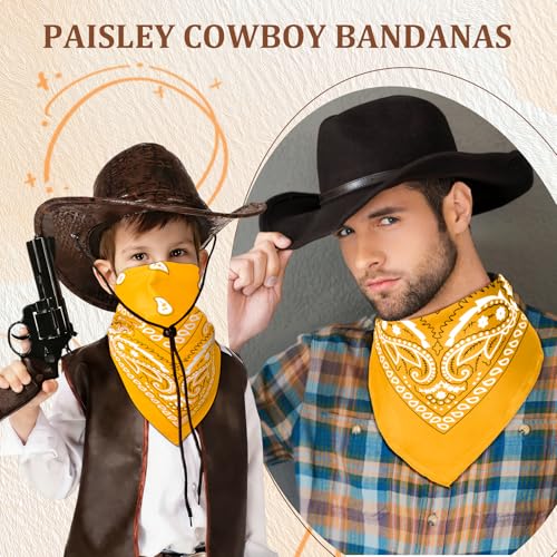 50 Pcs Bandanas Bulk Large Bandana Headband Paisley Cowboy Bandana Scarf Handkerchief for Women Men - color: Gold