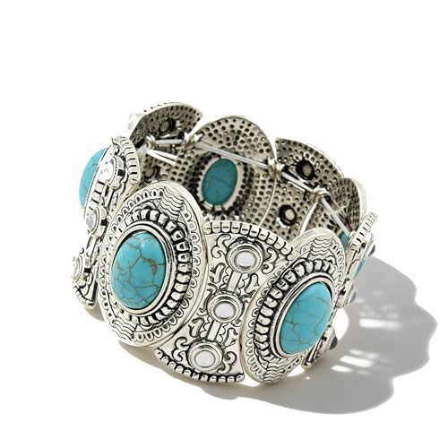 Western Bracelets for Women Vintage Chunky Turquoise Cuff Bracelet Turquoise Country Bracelets Adjustable Boho Cuff Bracelet Western Country Costume Jewelry Accessories - style: Style10