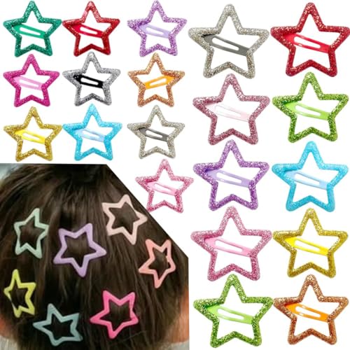 20 PCS Sparkling Star Hair Clips Snap Hair Accessories Non Slip Clips for Girls Women Metal Hair Clip Star Hair Barrettes Stars Hair Clips for Women Stars Hair Clip - color: Sparkling All Color 1.22" 1.65"(20PCS)