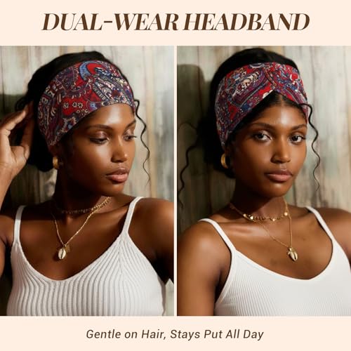 Awumbuk Wide Headbands for Women, 7.08 Inch Thick Boho Turban Style Hair Wraps, Non-Slip Moisture-Wicking Workout Headband for Sports, Yoga, Daily Fashion, 8 Pack Multi Colors (black) - color: black
