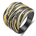Mytys 2 Tone Intertwined Crossover Statement Ring Fashion Chunky Band Rings for Women Wide Index Finger Rings Costume Jewelry - color: Gold and black