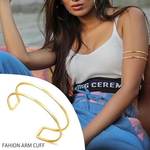 Vivian&CD 14K Gold Plated Starfish Arm Cuff for Women, Adjustable Upper Arm Bracelet Boho Beachy Statement Jewelry Summer Ocean-Themed Armband for Parties & Vacations - style: Gold Rectangle