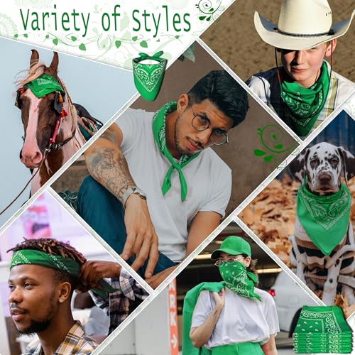 ILHSTY 60 Pcs Women Men Paisley Bandanas Bulk Unisex Bandanas Head Cowboy Scarf Necktie handkerchief Party Supplies - color: Green